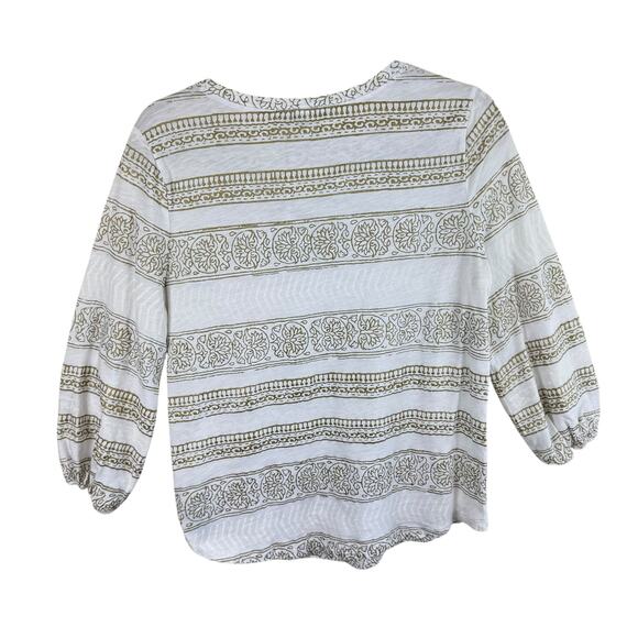 Lauren Ralph Lauren 100% Cotton Gold White Striped 3/4 Sleeve Blouse Size M - Picture 2 of 5